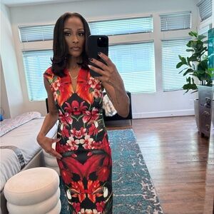 Ted Baker Red and Black Floral Midi Dress